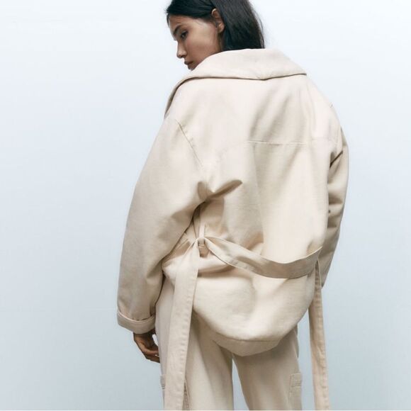 ZARA BELTED DENIM PUFFER JACKET - Picture 7 of 11